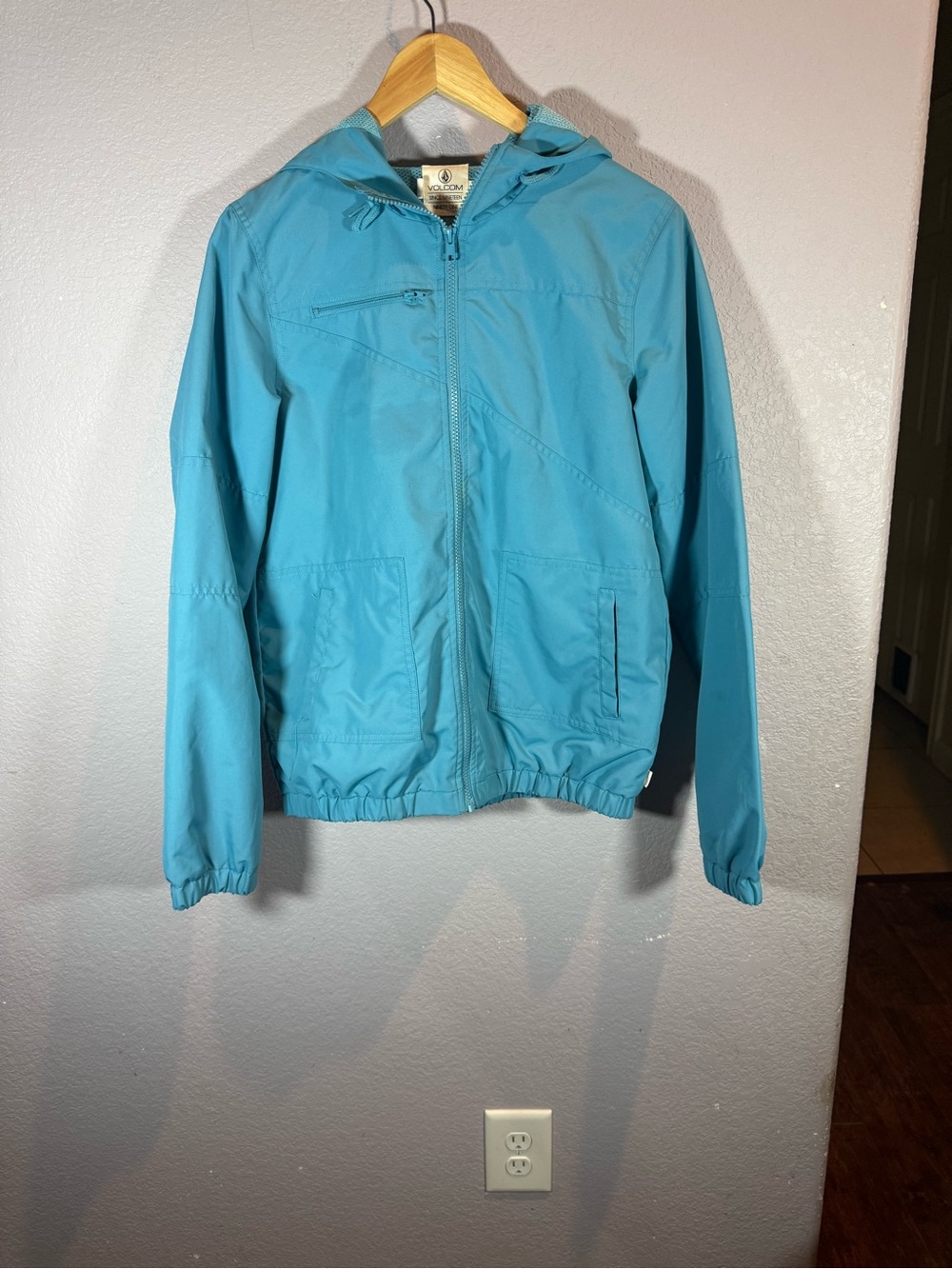 Volcom Teal Hooded Lightweight Rain Jacket